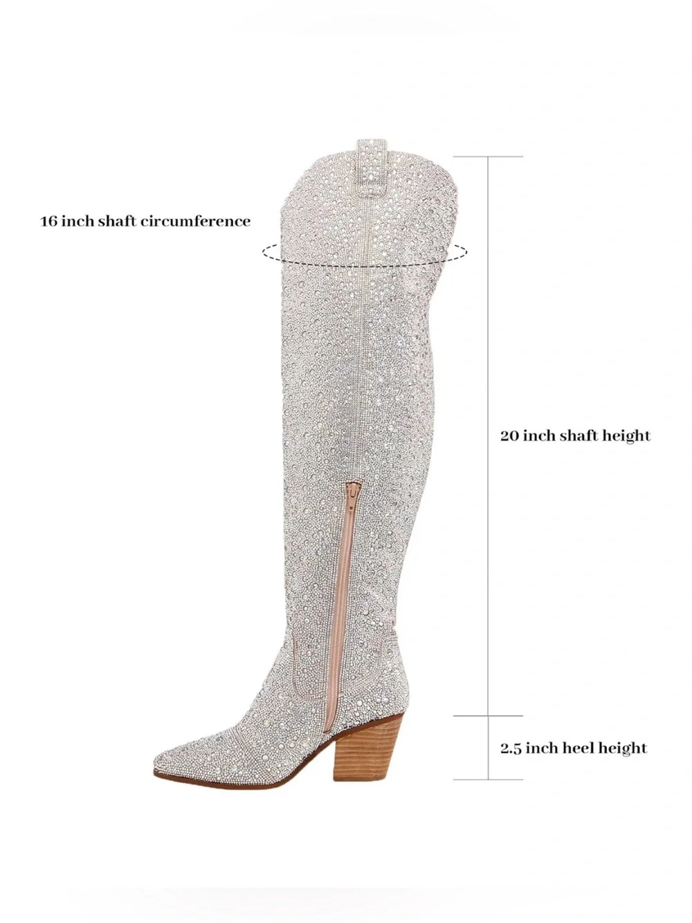 Size 10: Silver Rhinestone Over-the-Knee Western Style Boots